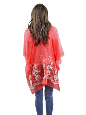 Coral Crochet Trim Beach Cover-Up Top