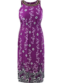 Purple Plus Size Sun Dress With Jeweled Neck