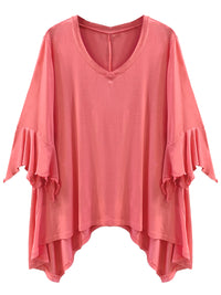 Plus Size High-Low Top With Bell Sleeves
