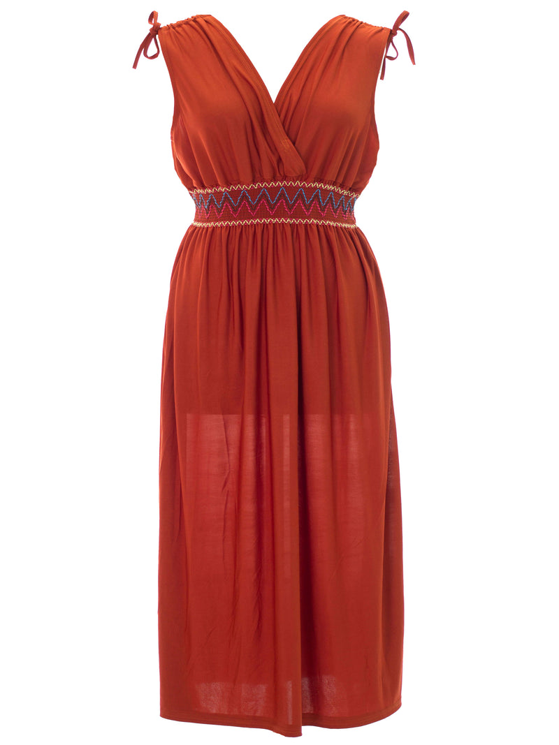 Rust Plus Size Sun Dress With Tied Shoulders