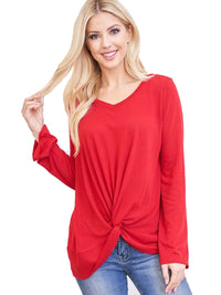 Red Womens Bell Sleeve V-Neck Twist Front Top Size Large