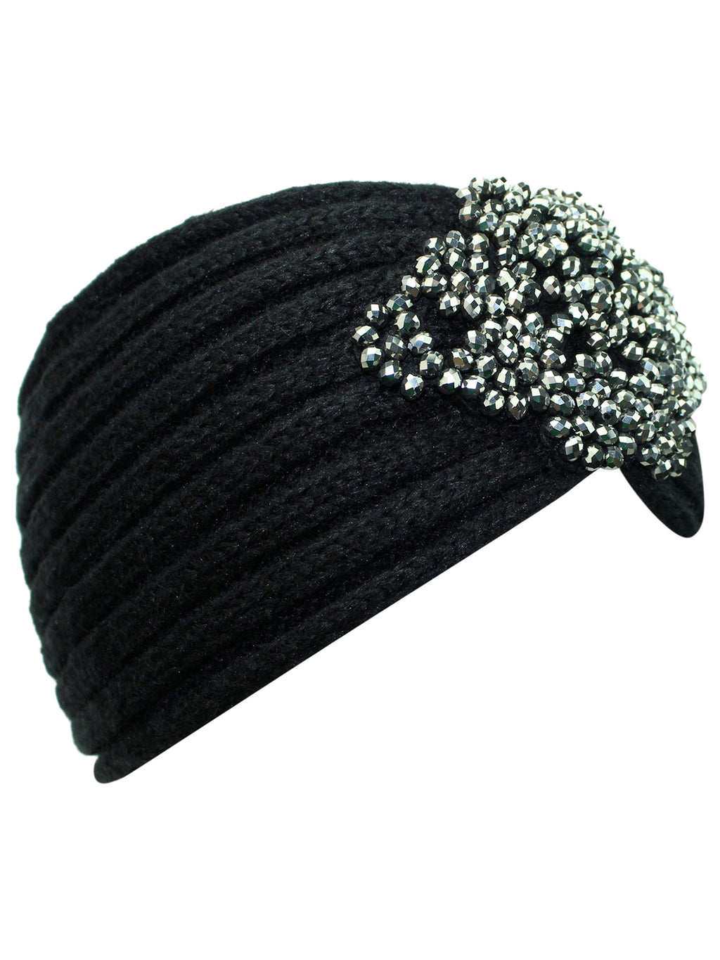 Black Knit Headband With Beaded Detail