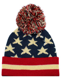 Vintage Red White & Blue American Flag Knit Beanie Hat