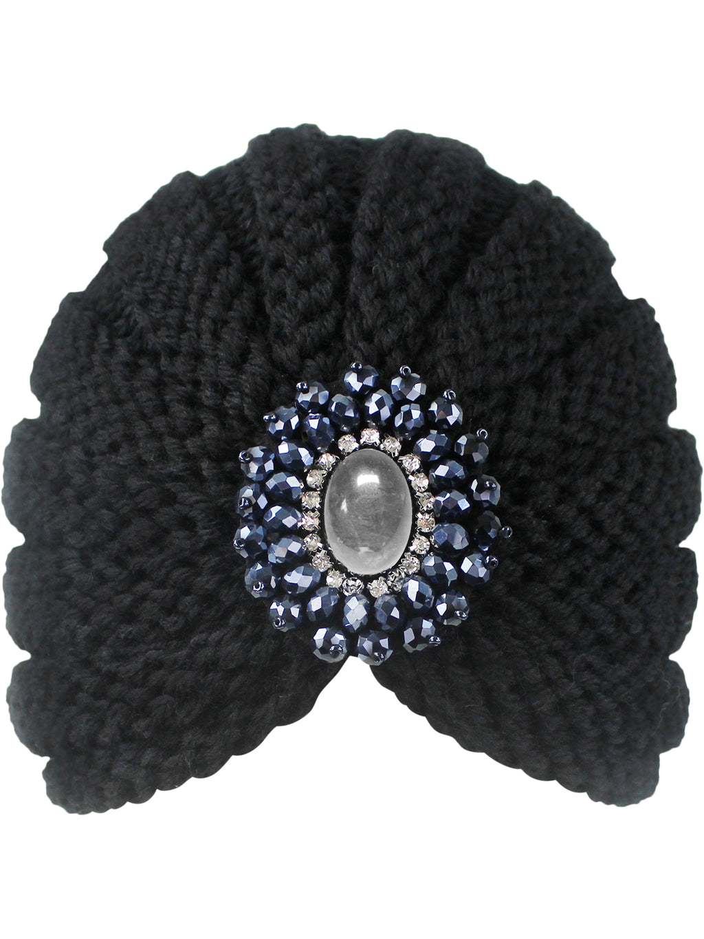 Black Knit Medallion Turban Head Wrap
