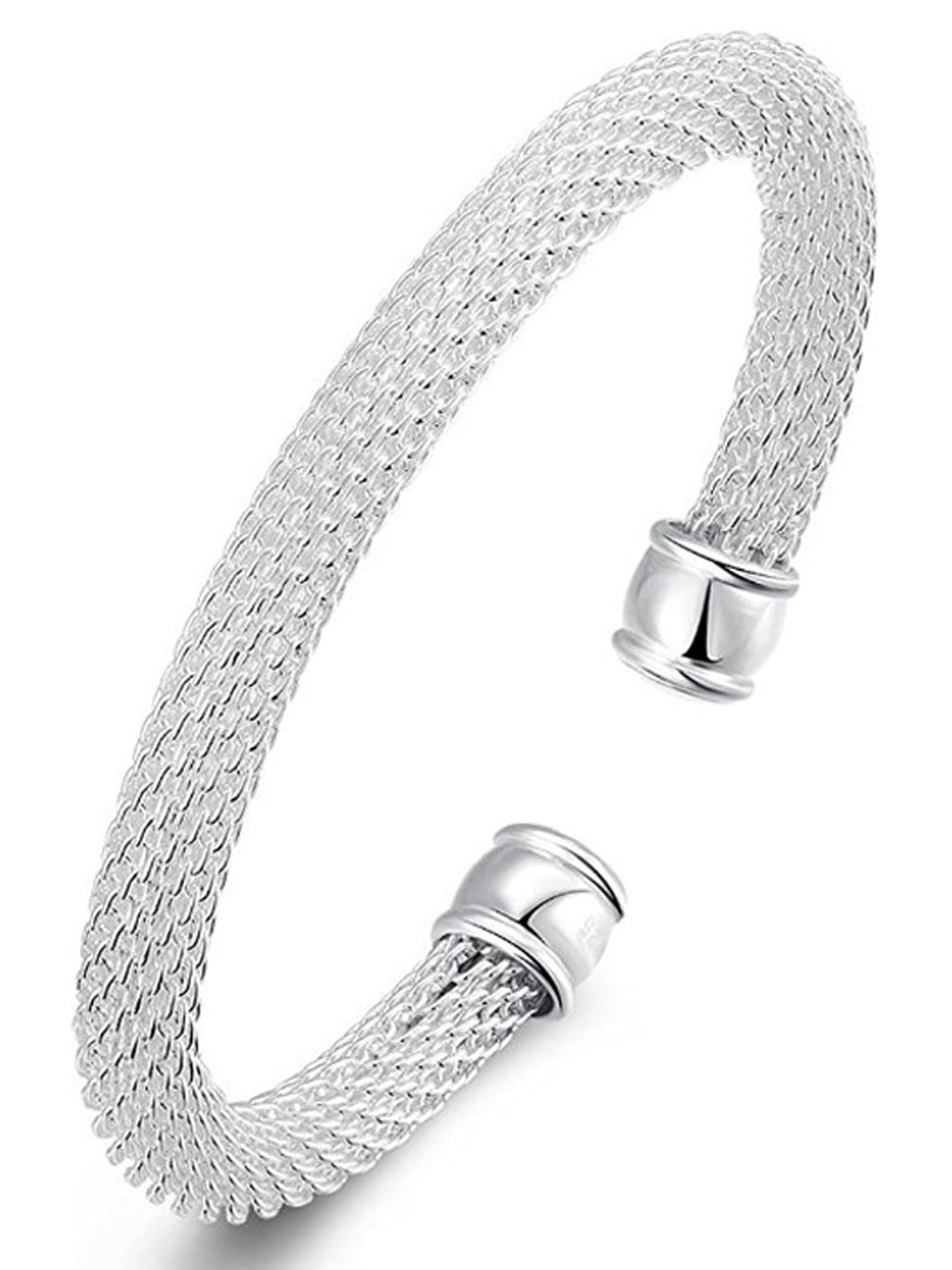 Sterling Silver Plated Mesh Rope Bangle Cuff Bracelet