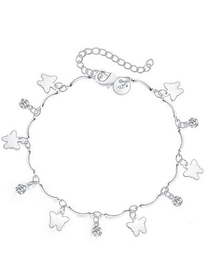Sterling Silver Plated Crystal Butterfly Chain Bracelet
