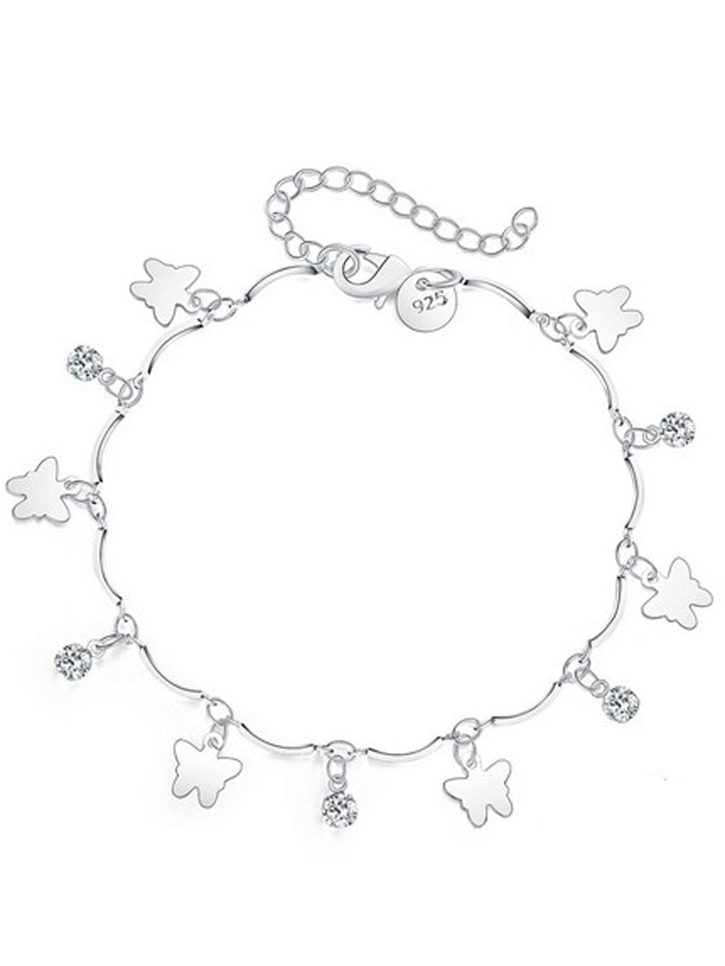 Sterling Silver Plated Crystal Butterfly Chain Bracelet