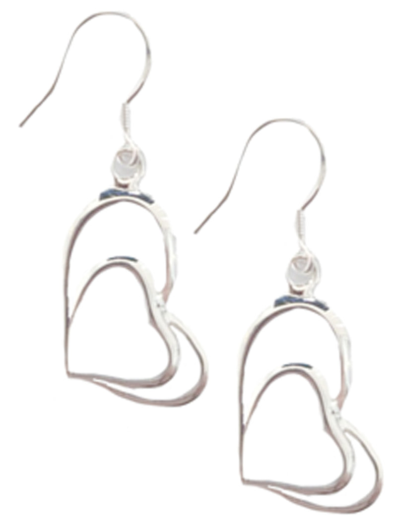 Sterling Silver Plated Double Heart Drop Hook Earrings
