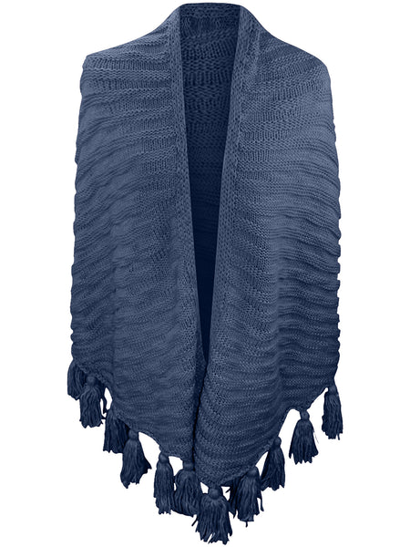 Textured Triangle Winter Knit Shawl Wrap With Tassels – Luxury Divas - Main Image