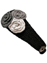 Crochet Headband With Three Knit Flowers