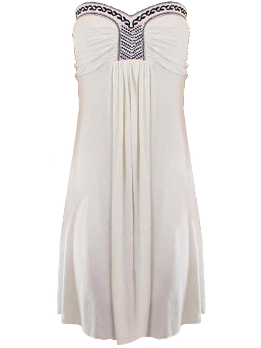 White Strapless Dress Beach Cover-Up With Embroidery
