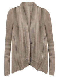 Gray Thick Knit Cardigan With Zipper Detail