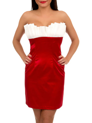 Satin Strapless Dress With Ruffle Bust