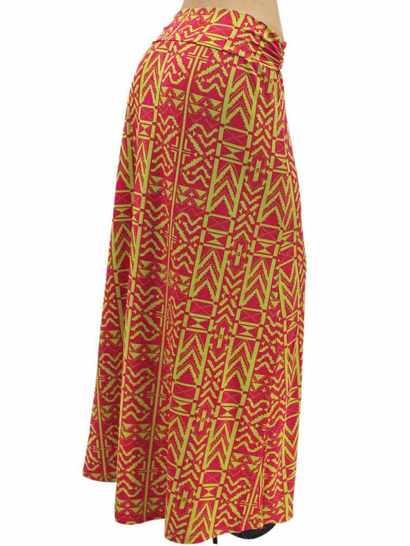 Aztec Print Fold-Over Maxi Skirt