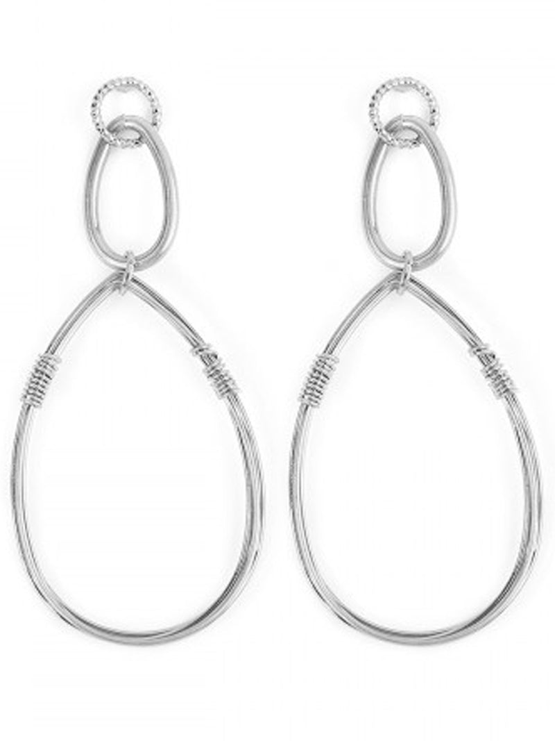 Burnish Silver Wire Teardrop Earrings