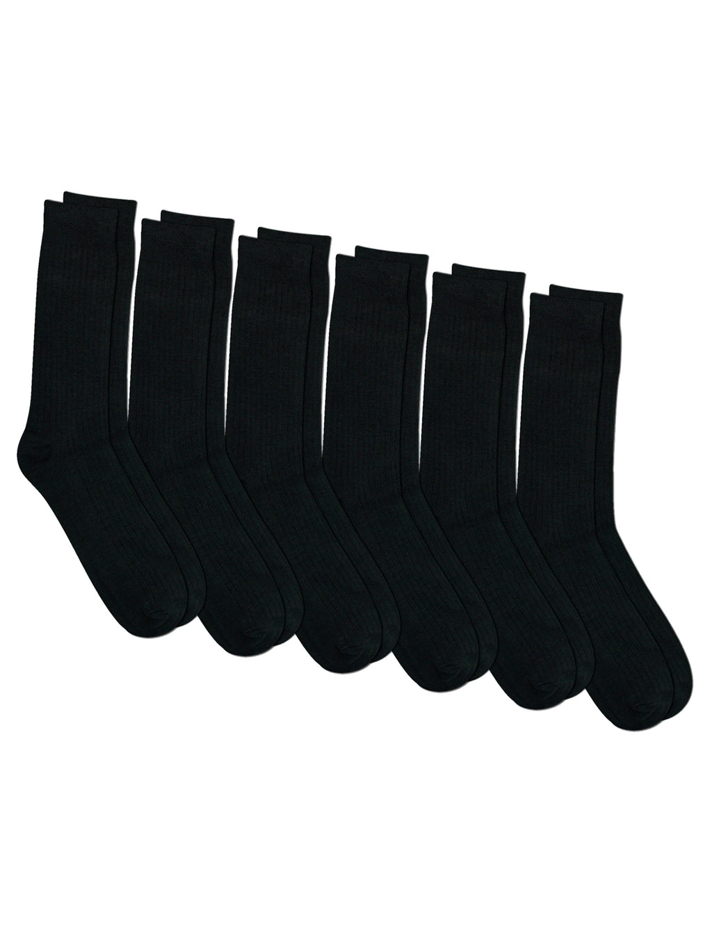 Mens All Black Crew Length Dress Socks 6 Pack