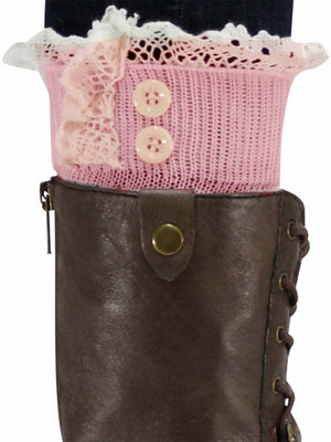 Knit Boot Liner Leg Warmers With Lace Trim