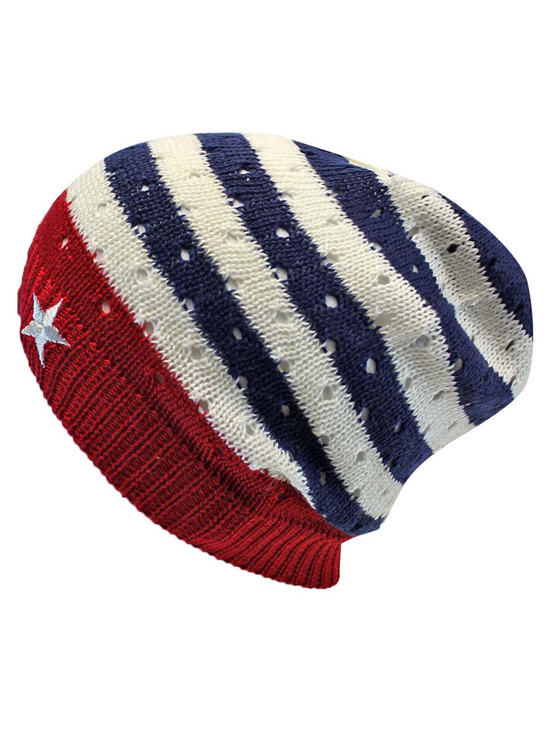 American Flag Red White Blue Beanie Cap Hat