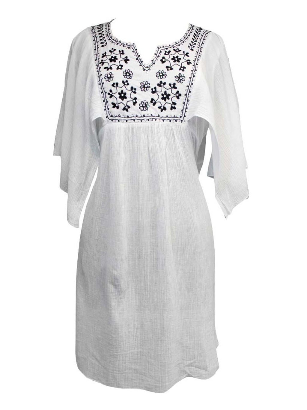 White With Embroidery Cotton Tunic Beach Cover-Up