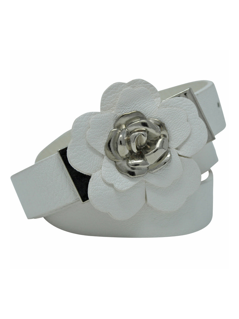 Skinny Belt With Rosette Petal Buckle