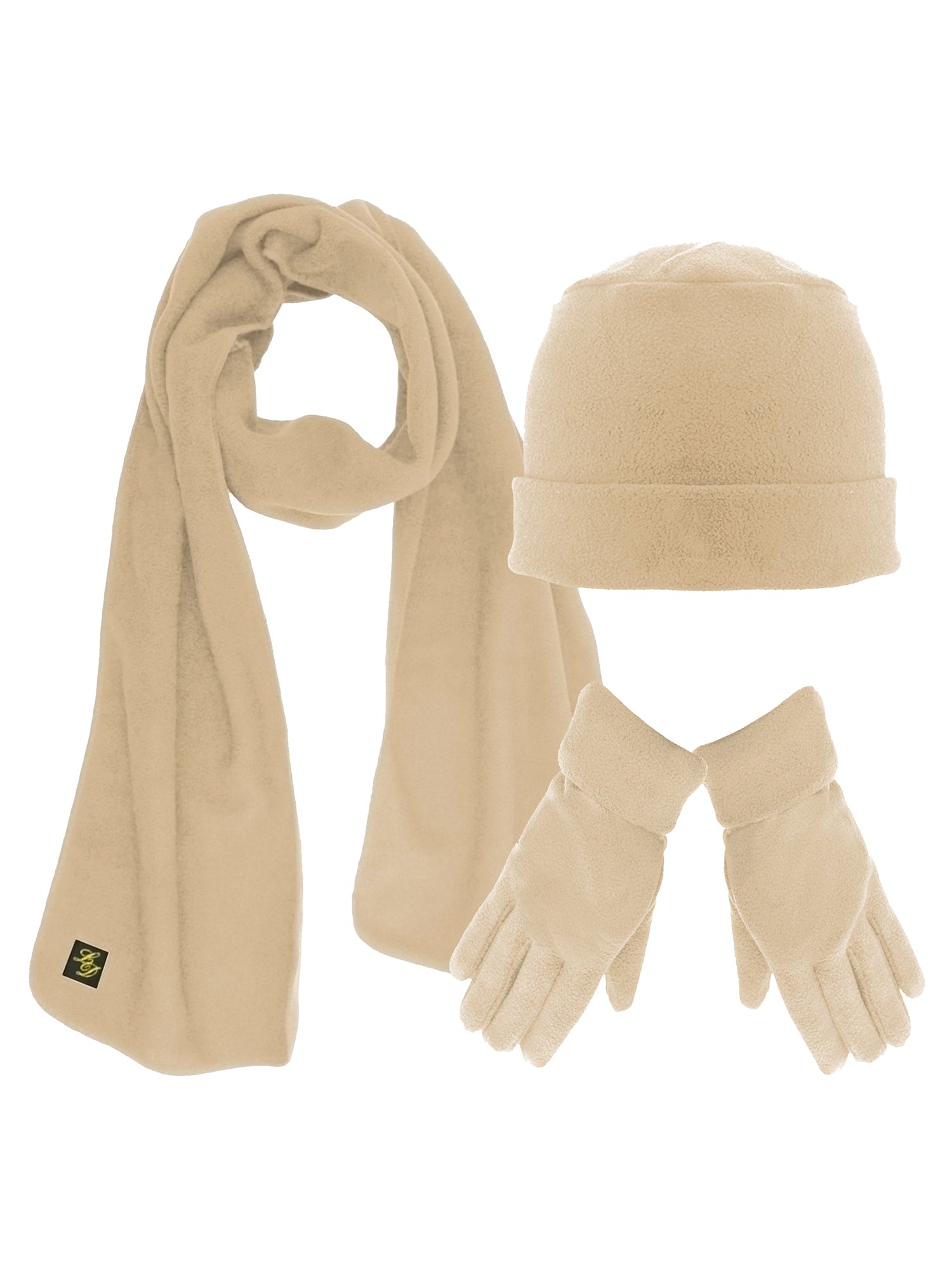 Chic Beige Cap and Gloves Set PEAK 2 PEAK 3-Piece Beige Hat, Glove and Scarf Set For Girls  main image 2