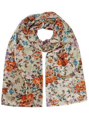 Vintage Floral Print Velvet Winter Scarf
