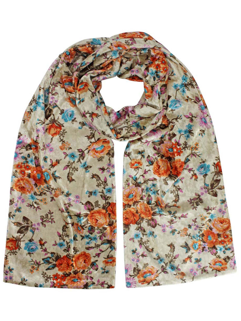 Vintage Floral Print Velvet Winter Scarf