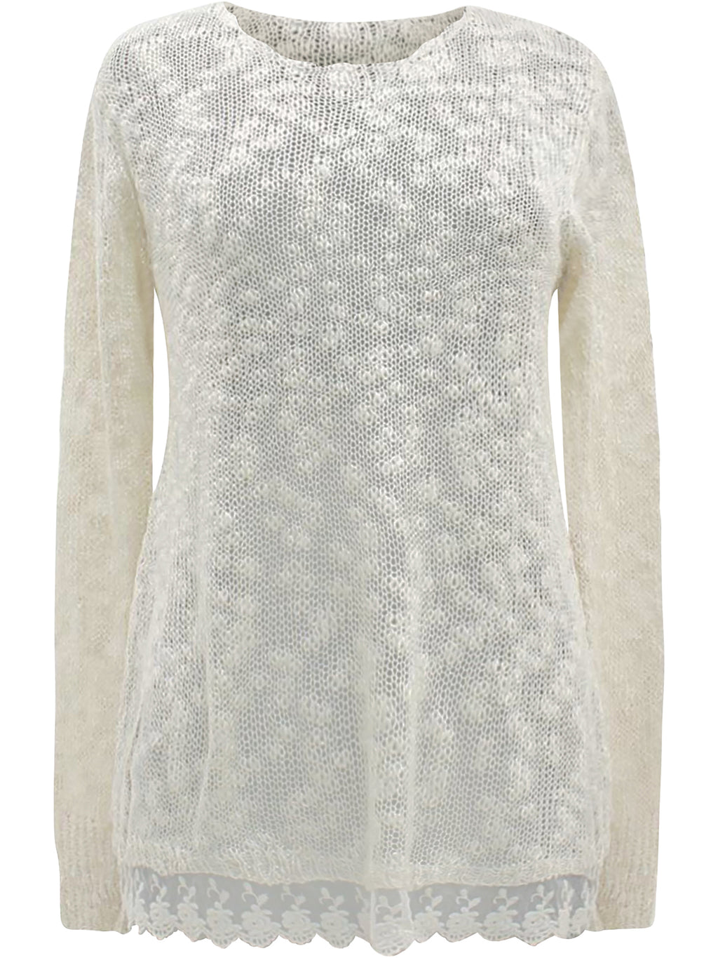 Beige & Ivory Lace Trim Knit Sweater