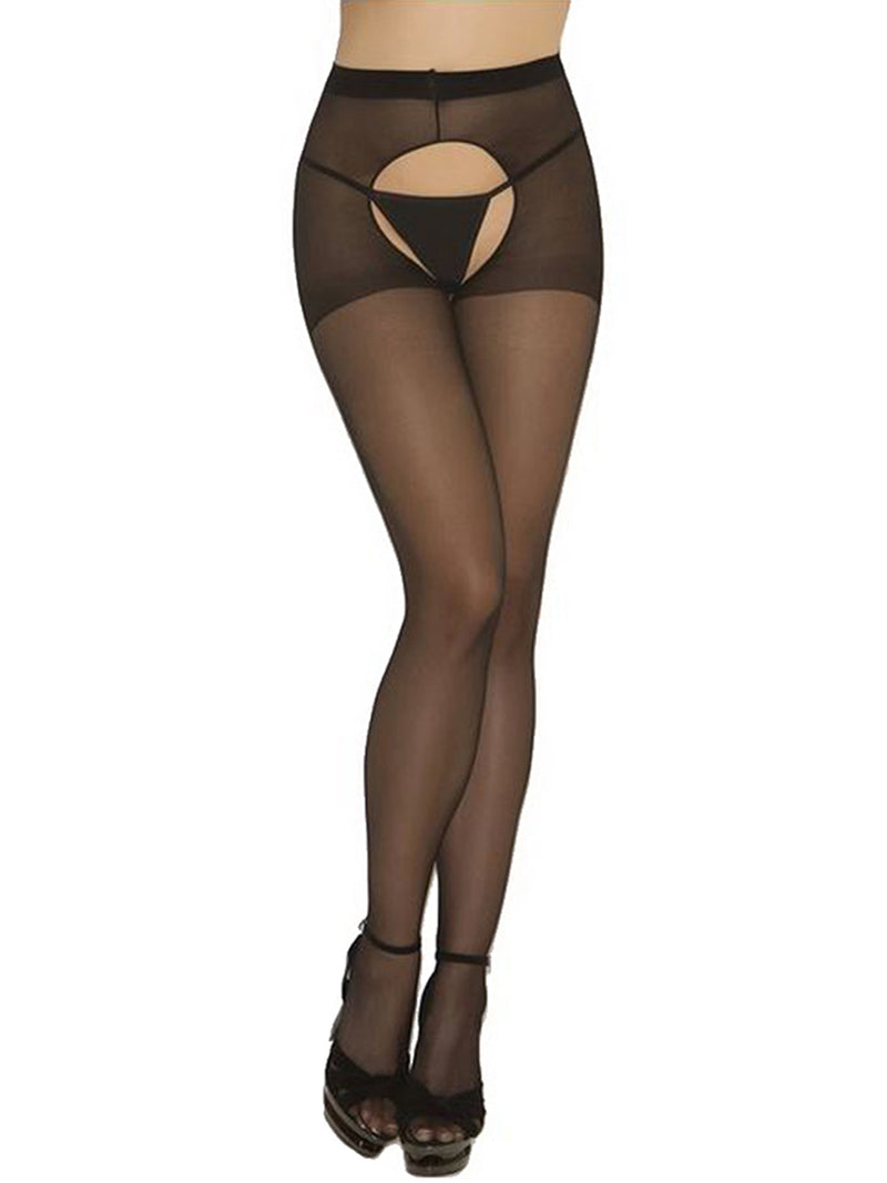 Black Sheer Crotch Less Hosiery Tights