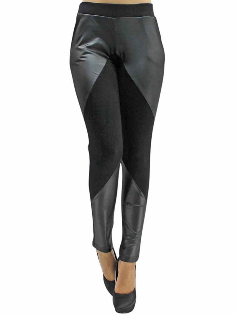 Black Leather And Knit Leggings For Women