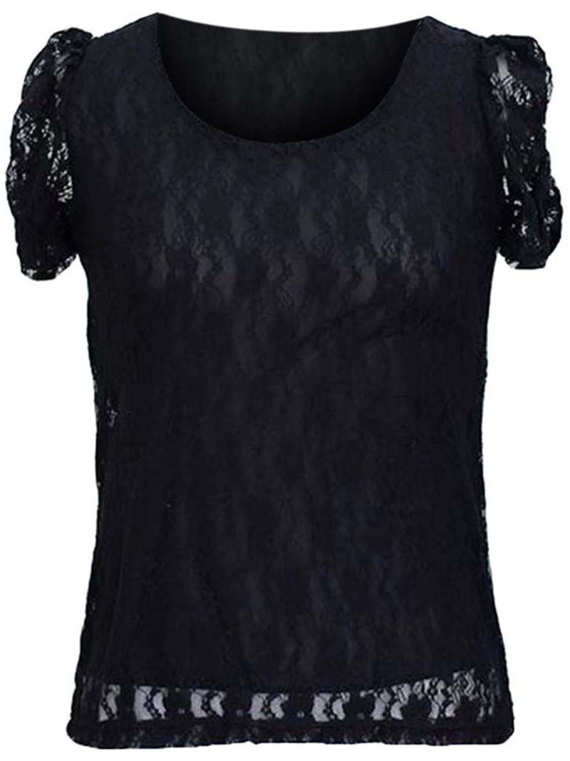 Short Sleeve Lace Blouse With Scoop Neckline