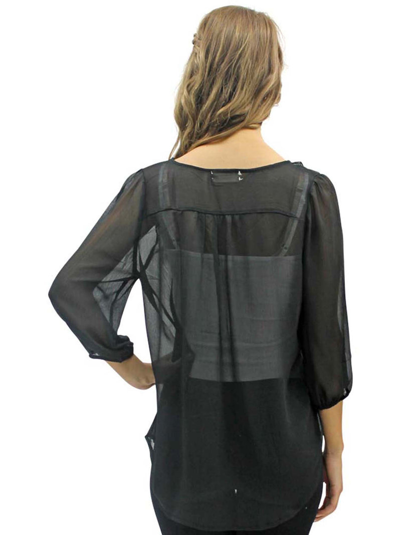 Sheer Chiffon Top With Ruffled Neckline