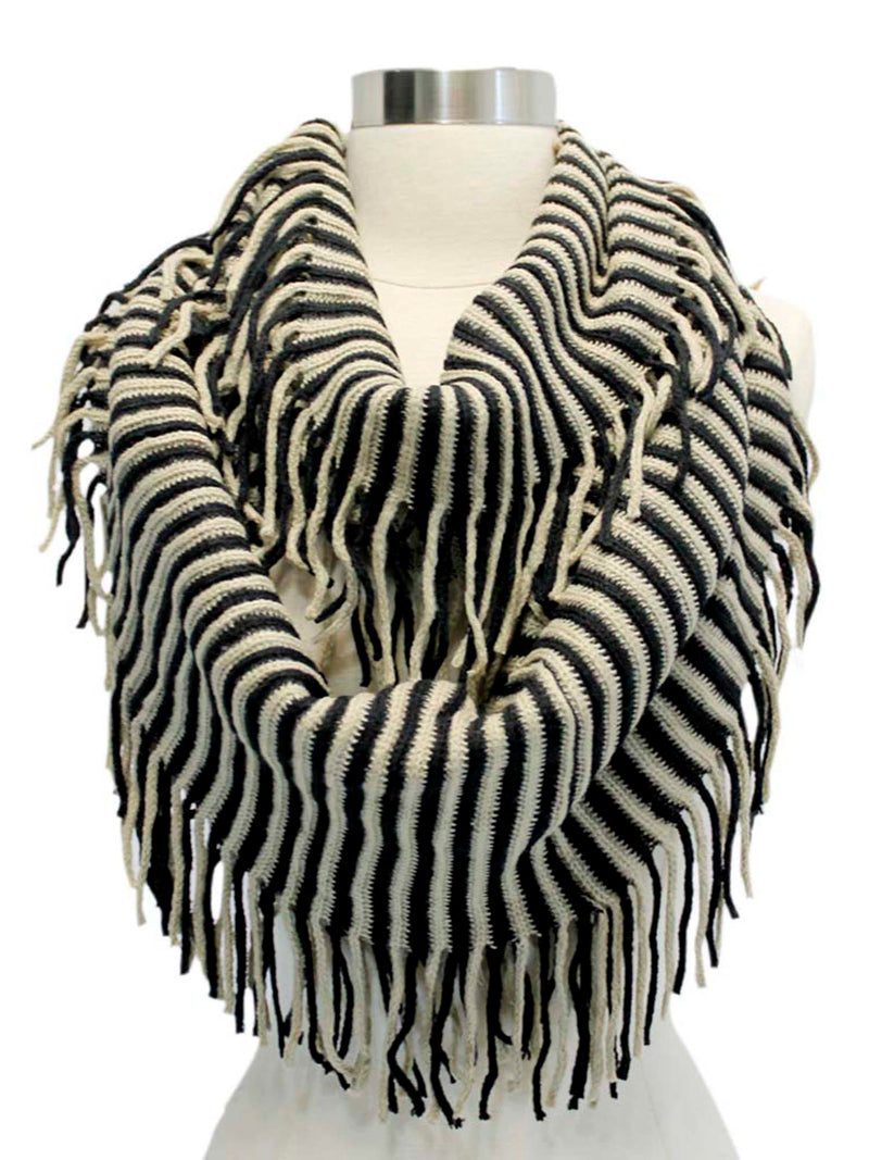 Radiant Knit Winter Infinity Scarf With Fringe
