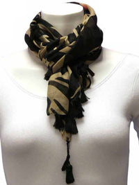 Zebra Striped Scarf With Tassels