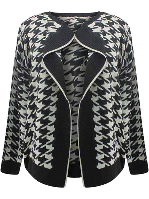 Bold Houndstooth Long Cardigan Sweater