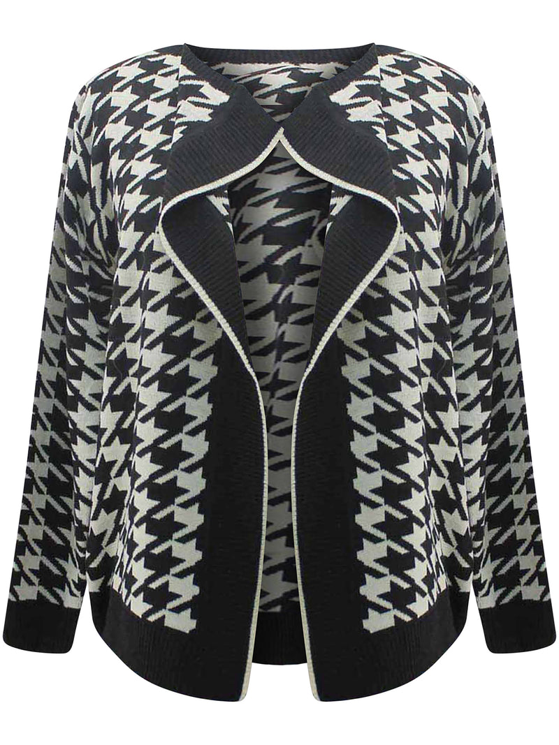 Bold Houndstooth Long Cardigan Sweater