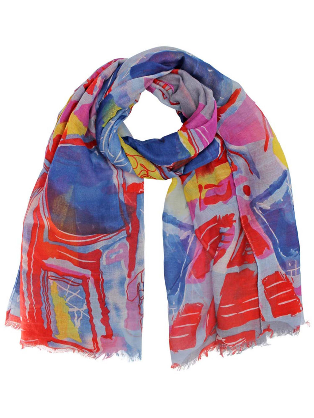 Blue Colorful Art Deco Print Long Scarf
