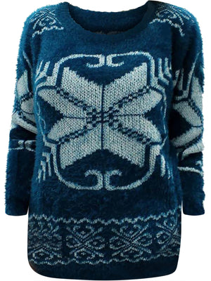 Snowflake Pattern Fuzzy Eyelash Knit Sweater
