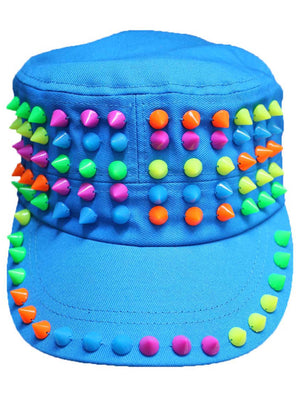 Cadet Style Cotton Cap Hat With Rainbow Spikes