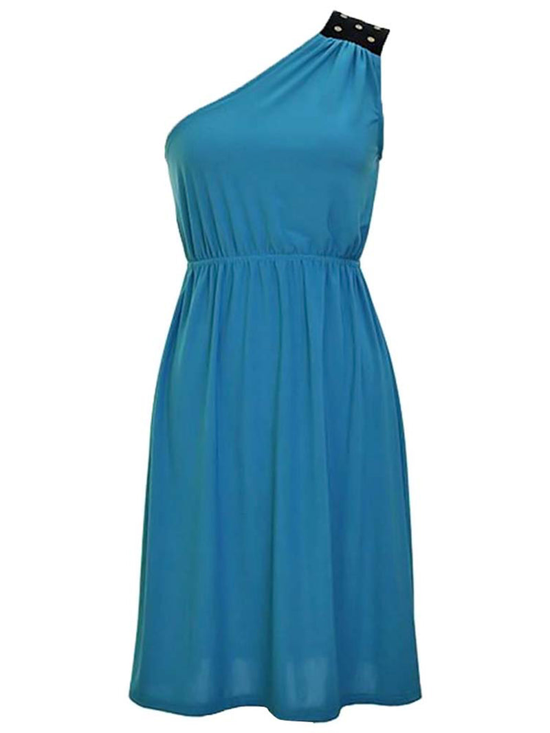 One Shoulder Studded Empire Waist Dress