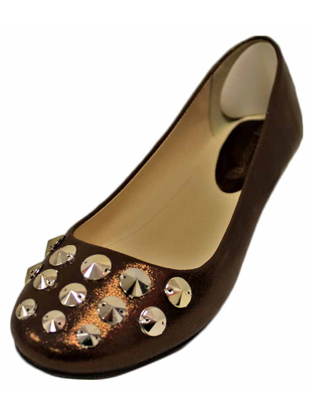 Suede Style Ballet Flats With Silver Studded Toe