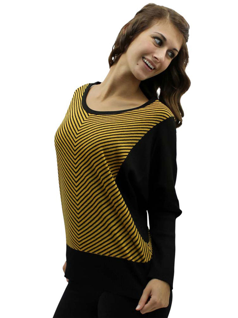 Chevron Striped Crew Neck Sweater With Dolman Sleeves