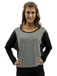 Chevron Striped Crew Neck Sweater With Dolman Sleeves