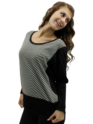 Chevron Striped Crew Neck Sweater With Dolman Sleeves