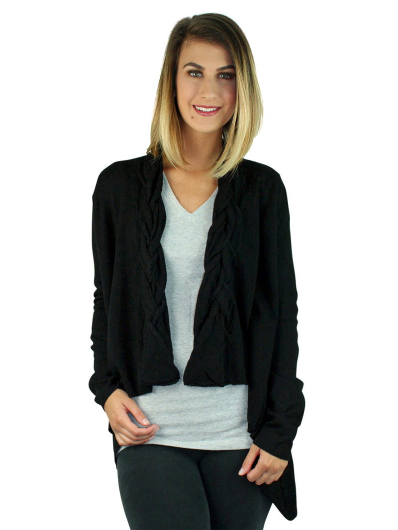 High-Low Sweater Shrug With Twisted Knit Lapel