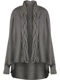 High-Low Sweater Shrug With Twisted Knit Lapel