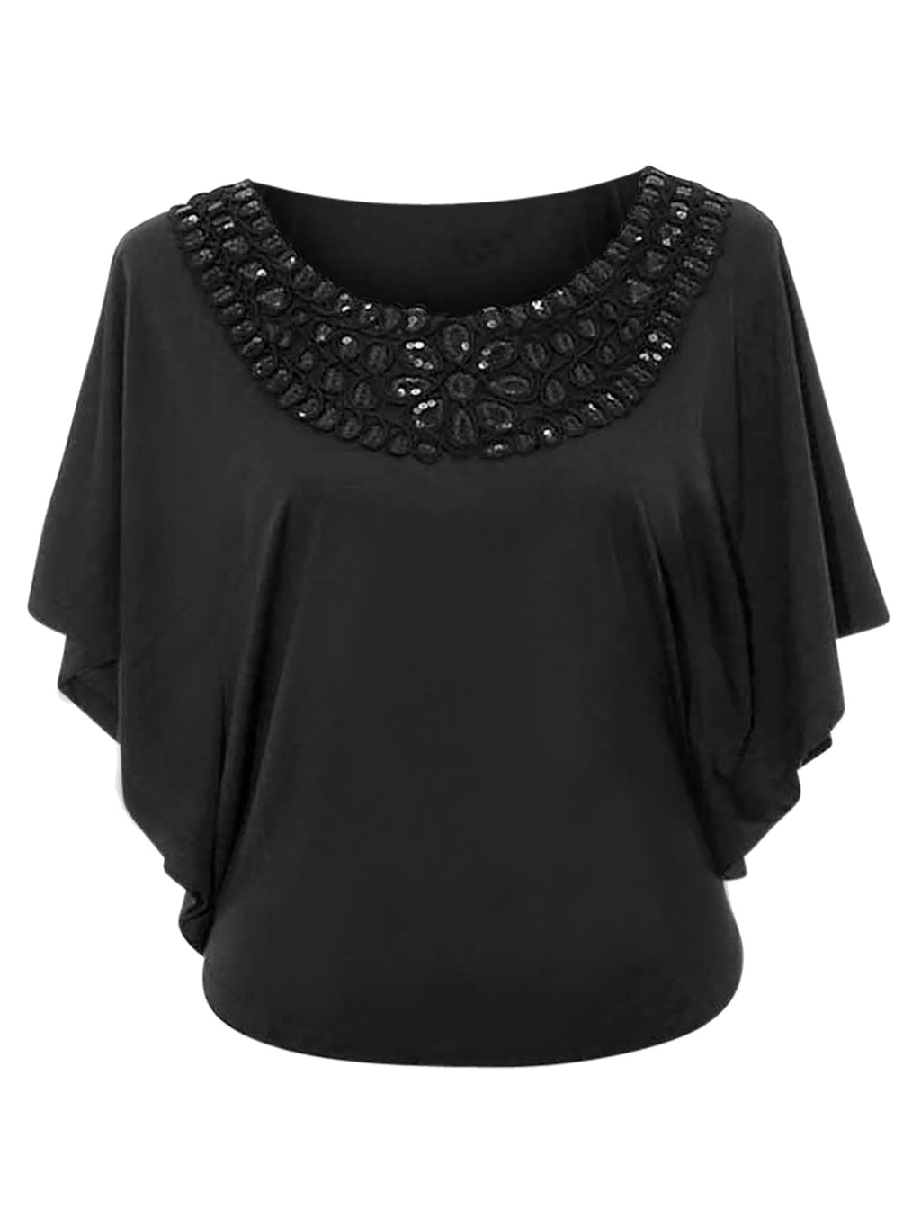 Womens Blouse With Sequin Scoop Neckline