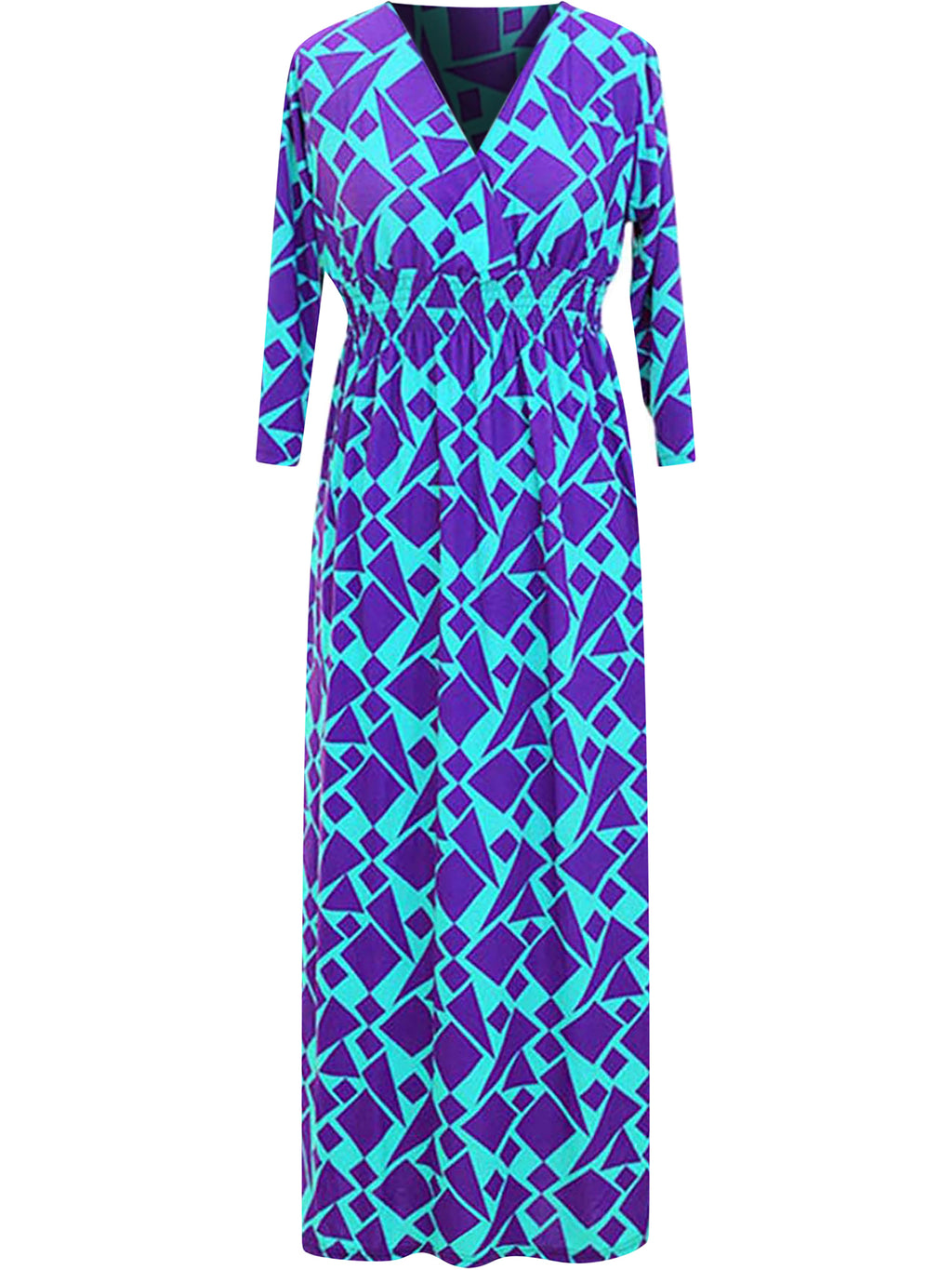 Patterned Empire Waist Long Sleeve Maxi Dress