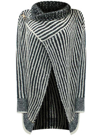 Striped Black & White Draped Cardigan Sweater