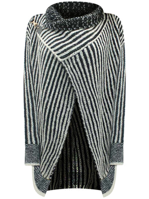 Striped Black & White Draped Cardigan Sweater
